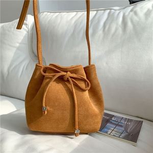 New Drawstring Fold Shoulder Bags Women Fashion South Korean Style <b>Bucket</b> Bag Plush <b>Small</b> Crossbody - Product Image 1