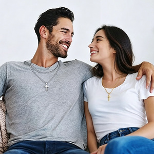 Collar con Cruz, <span class=keywords><strong>Cadena</strong></span> <span class=keywords><strong>de</strong></span> Acero Inoxidable Chapada en Oro <span class=keywords><strong>de</strong></span> 18K, Joyería Sencilla <span class=keywords><strong>de</strong></span> Fe <span class=keywords><strong>para</strong></span> Hombre y Mujer, Regalo <span class=keywords><strong>de</strong></span> Navidad, Collar con Colgante <span class=keywords><strong>de</strong></span> Cruz Pequeña - Product Image 5