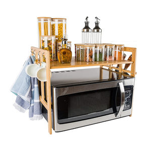 Support de rangement multifonctionnel en bambou amovible pour la cuisine domestique avec crochets, étagère pour <span class=keywords><strong>micro</strong></span>-ondes - Product Image 1