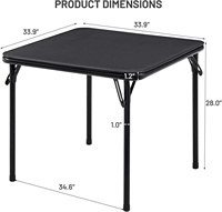 Table à cartes portable multifonctionnelle légère avec cadre en métal noir de 33,9 pouces, plateau en PVC, étagère empilable
