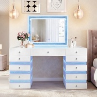 Table de toilette de luxe en bois noir avec miroir LED, meuble de maquillage pour chambre à coucher