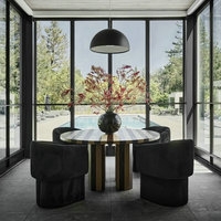 Ensemble de table à manger ronde en bois massif rayé de style chinois moderne du milieu du siècle avec 6 chaises, mobilier de restaurant pour petit espace