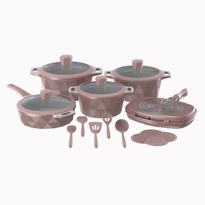 Juego de Utensilios de Cocina Antiadherentes de Aluminio Fundido de 21 Piezas, Color Rosa Polvoriento, Ollas y Sartenes con Revestimiento de Granito, Tapas de Vidrio y Utensilios de Cocina - Product Image 1