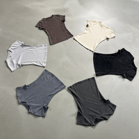 T-shirt à manches courtes pour femme, coupe slim, en coton Pima péruvien, effet délavé, pour l'été |   Haut uni vintage délavé et flatteur