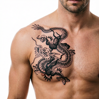 Autocollant de tatouage temporaire Dragon Chinois en gros, imperméable, auto-adhésif, pour homme et femme, pour le corps, le bras, la jambe, motif artistique