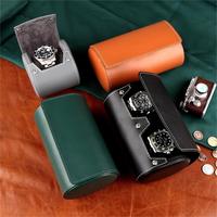 Boîte de rouleau de montre double de luxe en cuir véritable de qualité supérieure pour couple étui de voyage noir vert logo personnalisé pour hommes fabricant en relief