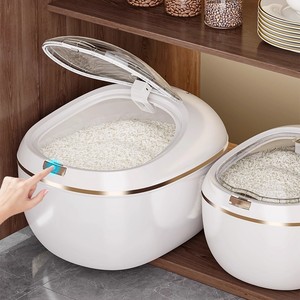 <b>Rice</b> Storage <b>Container</b> 30kg Flip Top Lid Sealed Moisture Proof Food Grade Round White - Product Image 1