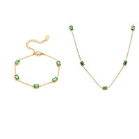 Ensemble collier et bracelet pour femme en acier inoxydable plaqué or 18 carats avec micro-pavé de zircon CZ - Bijoux cadeau pour soirée
