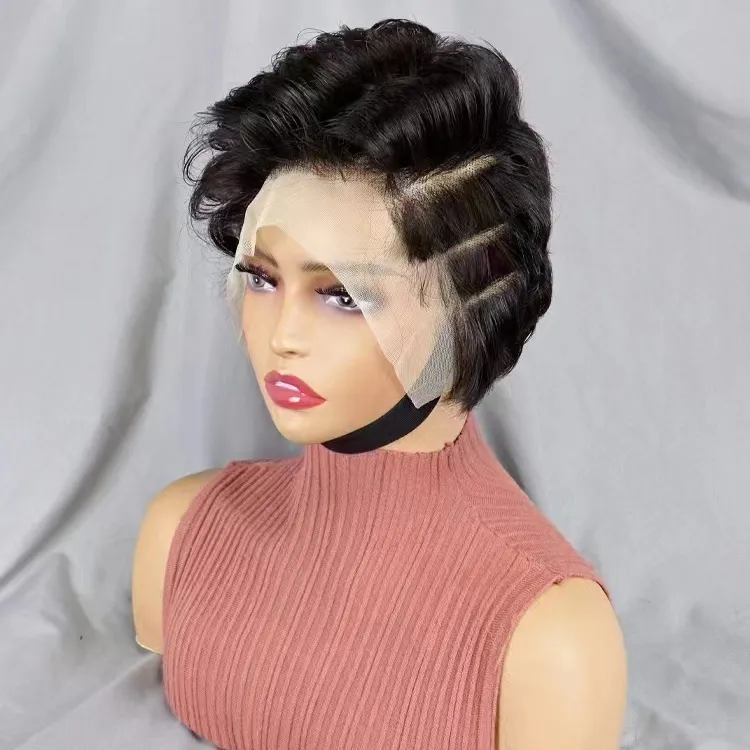 LetsFly 2023 NEW 13x4 Lace Pixie Cut Wig Loose Human Hair Short Cut Wig Black Summer Hairstyle for Black Women