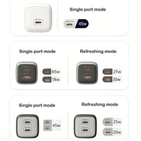 Cargador Rápido GaN de 45W con Enchufe Estadounidense, Doble Puerto Tipo-C + Tipo-C/USB-A, Certificado CE, Ecológico, Plegable, Compacto, para Viajes y Cámaras