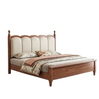 Cadre de lit vintage en bois massif de style ferme française avec rangement, lit plateforme capitonné cintrée pour chambres Queen et King