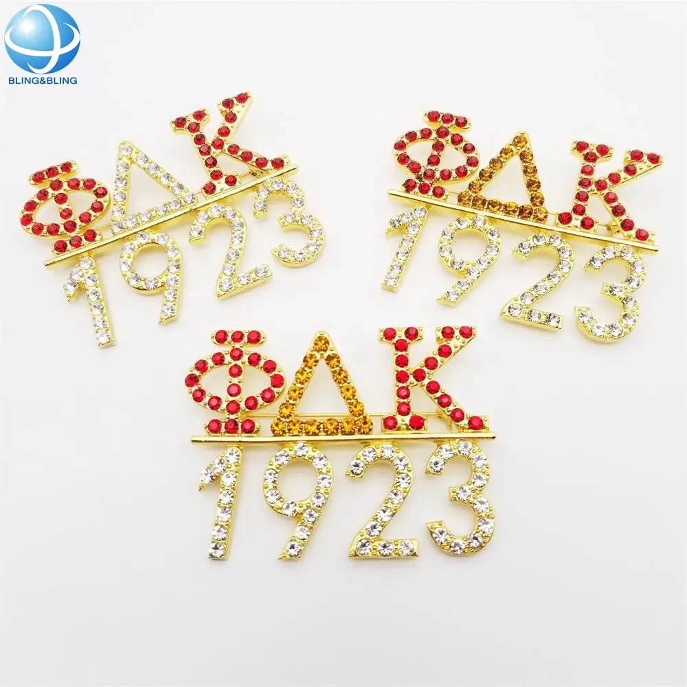 Factory Hot Sale Custom Greek Letter Sorority Number 1923 Brooches For Rhinestone Products