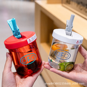 Plastic Drinkware Cup Water Bottle 200Ml Portable For Students Back To School Solid Color With Lid And Straw - Product Image 4