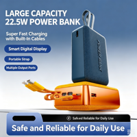 NOUVEAU Power Bank Mini Portable 20000 mAh avec Écran LED, Câble USB Type-C, Charge Rapide 10W, Boîtier en Tissu Tressé