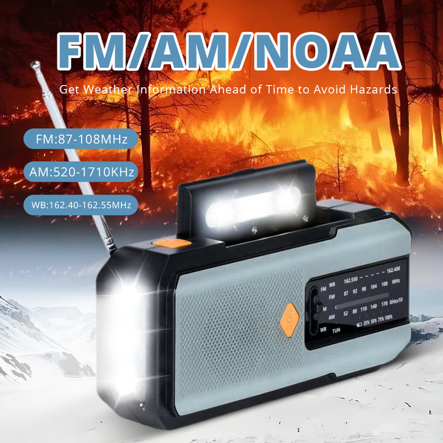 5000mAh Rechargeable Battery Hand Crank Radio, Portable AM/FM NoAA Weather Radios, Emergency Crank Flashlight Solar Panel