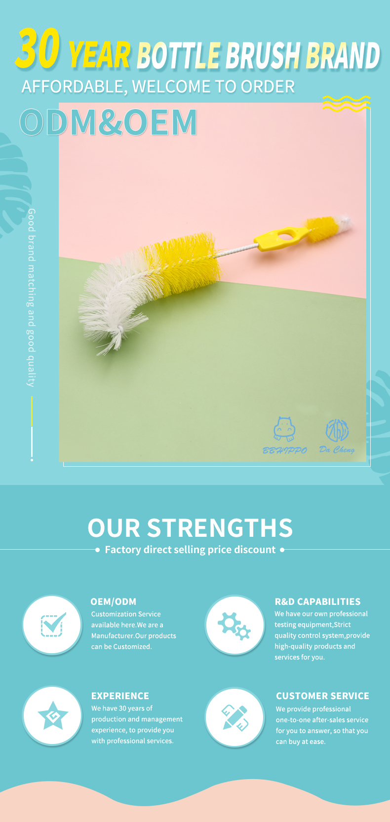 Bending Brush Header Baby Bottle Brush Set Small Hand Brush For