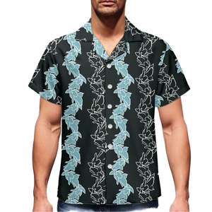 Hawaiianisches Strandhemd für Herren in Übergröße, Lässiges Kurzarm-Hemd mit <span class=keywords><strong>Melia</strong></span>-Plumeria-Linienkunstdruck, Umlegekragen, Sommer-Strickhemd, Bestseller - Product Image 1