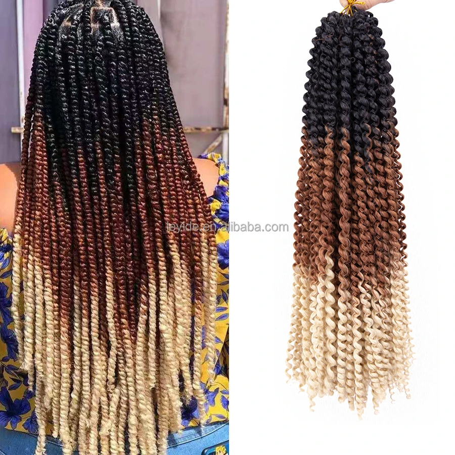 AliLeader Wholesale 22 Inch Ombre Synthetic Braiding Hair Extension Passion Twist Water Wave Crochet Hair