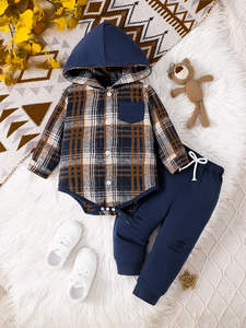 ชุดกางเกงลำลองสไตล์ฮาทรงสามเหลี่ยมลายสก๊อตสำหรับฤดูใบไม้ร่วงผ้าคอตตอนพิมพ์ลายพื้นแบบสะพายข้ามพรมแดนขายส่งกระดุมติด - Product Image 6