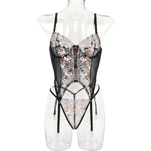 Conjunto Erótico Femenino de 2 Piezas, Conjunto de Lencería <span class=keywords><strong>Transparente</strong></span> <span class=keywords><strong>con</strong></span> Bordado Floral, Top de Sujetador Negro <span class=keywords><strong>Transparente</strong></span> y Ropa Interior - Product Image 5