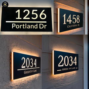 أرقام المنازل المضيئة الحديثة المخصصة أرقام المنازل Led مع عنوان شركة الإضاءة الخلفية المعدنية الخفيفة - Product Image 3