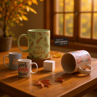 Mug en céramique sublimé moderne et contemporain, motif feuilles d'automne, compatible lave-vaisselle et micro-ondes, cadeau d'affaires, coffret cadeau, marque blanche