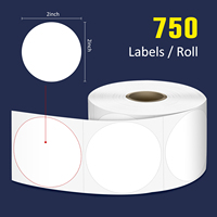 Stiker Perekat Termal Bulat 2 inci, Lapisan Belakang Hitam, 750 Label Per Gulung, Mudah Sobek untuk Paket Logistik, Pencetakan Termal