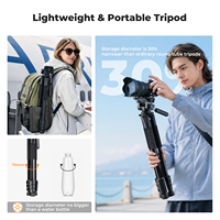 Trépied intelligent léger K&F Concept S254A3+BV01, hauteur extensible 68'', trépied portable en aluminium noir avec tête vidéo détachable