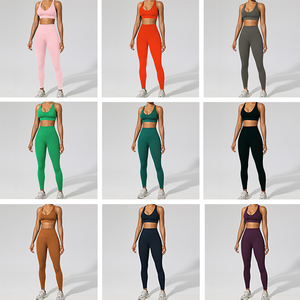 XW-059+061+062 Conjunto de 3 piezas: Shorts de cintura alta con efecto fruncido, leggings de entrenamiento y sujetador deportivo cruzado sin espalda para mujer, ropa deportiva para <span class=keywords><strong>gimnasio</strong></span> - Product Image 6