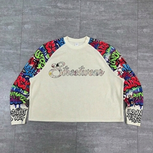 Magliette da uomo personalizzate Guangzhou Shangshang con <span class=keywords><strong>stampa</strong></span> DTG, pesanti, a maniche lunghe raglan in tessuto waffle - Product Image 4