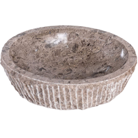 Évier en pierre naturelle haut de gamme, plateau en pierre massif, fait main, gris, poli à l'intérieur, naturel à l'extérieur, lavabo
