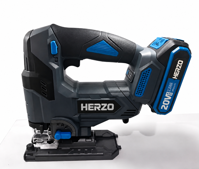 HERZO 20V Cordless Jigsaw with 2.0Ah Lithium Battery, Variable Speed Electric Jig Saw for Wood/Metal Cutting