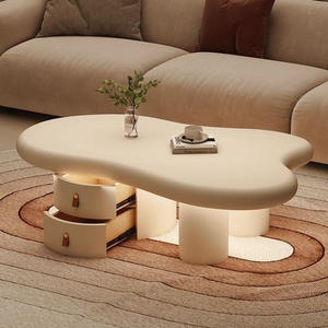 <span class=keywords><strong>Table</strong></span> basse minimaliste italienne en bois style crème avec plateau en marbre et tiroir, design moderne en forme de nuage de style français pour salon - Product Image 1