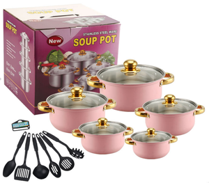<span class=keywords><strong>Set</strong></span> <span class=keywords><strong>di</strong></span> <span class=keywords><strong>Pentole</strong></span> in Acciaio Inox Antiaderente da 18 Pezzi con Manici Dorati, <span class=keywords><strong>Set</strong></span> <span class=keywords><strong>di</strong></span> Utensili da Cucina in Acciaio Inox, Pentola per Zuppa - Product Image 3