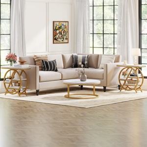 3-Tier Faux Marble <strong>Side</strong> <strong>Table</strong> With Storage, Wood <strong>Narrow</strong> Sofa <strong>Side</strong> <strong>Table</strong> Modern Nightstand and Bedside <strong>Table</strong> for Gold &amp; White - Product Image 3
