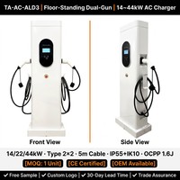 Cargador de CA para vehículos eléctricos trifásico de 220V/380V y 44kW con doble salida, tipo pedestal, cable de 2x5m, energía inteligente