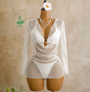 Ensemble bikini deux pièces sexy en maille pour <span class=keywords><strong>femme</strong></span> avec haut à manches longues, dos nu et <span class=keywords><strong>taille</strong></span> basse - Product Image 1