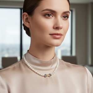 Latón chapado en oro en forma de T en forma de corazón azul diamante circón Cierre de eslabones elegante collar de perlas pulsera suéter cadena de moda - Product Image 2