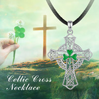 Merryshine Pendentif en argent sterling 925, amulette religieuse, bijou pour la Saint-Patrick, simple trèfle à quatre feuilles, croix celtique irlandaise