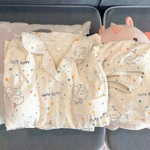 Cárdigan con frente abierto de verano, pijama de manga corta con solapa, ropa de dormir de dibujos animados, 2 unids/set para niñas y jóvenes - Product Image 4