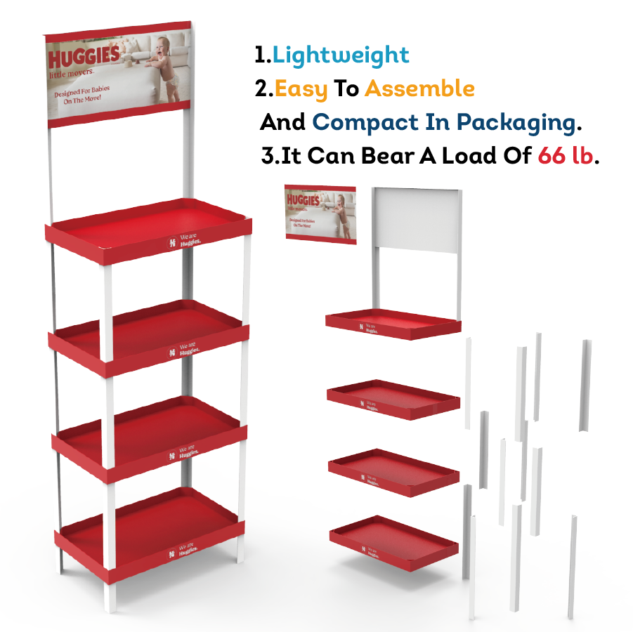 Customized PVC Laminate Light Duty Baby Diaper Display Stand & Supermarket Racks for Baby Products Stores — view 5