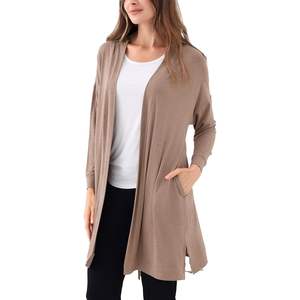 Cardigan ouvert sur le devant pour femme, manches longues, léger, en viscose de bambou, veste décontractée avec poches - Product Image 1