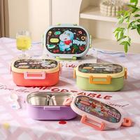 Boîte à lunch bento en acier inoxydable pour enfants, dessin animé, couvercle en plastique, 2 compartiments, sans BPA, pour les enfants d'âge scolaire