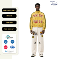 TaiDe Maßgeschneidertes Logo Vintage Wash Trainingsanzug Set Chenille Applikation Patch Streifen French Terry OEM ODM Bekleidungsfabrik