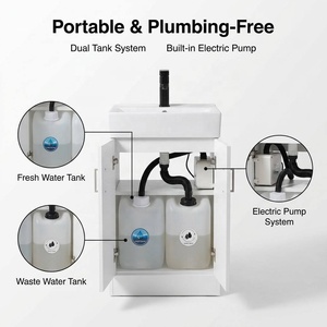 Mueble <span class=keywords><strong>Lavabo</strong></span> Portátil <span class=keywords><strong>con</strong></span> Dos Tanques y Bomba Eléctrica: Estación Profesional de Lavado de Manos para Clínicas Dentales y Salones de Belleza - Product Image 5