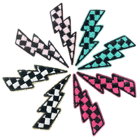 Patchs thermocollants en chenille brodés à petits carreaux et motifs éclair pour la décoration de vêtements, chapeaux et sacs pour femmes et filles - Vente en gros