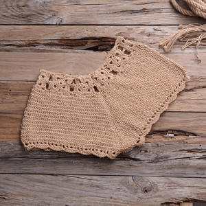Women <b>Crocheted</b> Two Piece Bikini <b>Set</b> Halter Top Shorts Solid Color Tassel Decoration Handmade Beachwear - Product Image 6