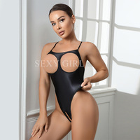 24113 Lingerie sexy ODM en nylon moulante, séduisante, ajourée, très extensible, body-camisole pour femme à entrejambe ouvert