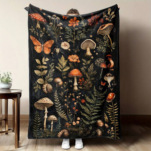 Boho Butterfly Mushroom Flannel <b>Blanket</b> <b>Throw</b> <b>Blanket</b> Nap <b>Blanket</b> Reversible Cozy Warm for Bed Sofa Couch Custom Print - Product Image 1