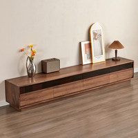 Lemari TV Kayu Solid Gaya Jepang Walnut Hitam untuk Ruang Tamu, Kabinet Audio-Visual Lantai, Model Kustomisasi
